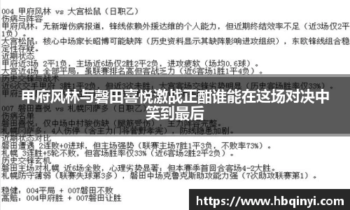 甲府风林与磬田喜悦激战正酣谁能在这场对决中笑到最后
